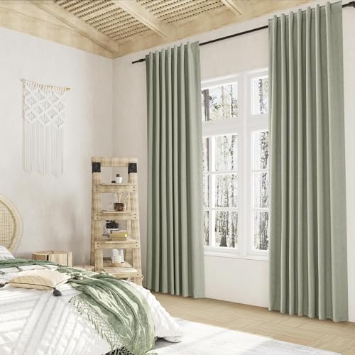 Sage Green 100% Blackout Curtains 45 Inch Length 2 Panels Set for Living Room Bedroom Back Tab Thermal Insulated Black Out Linen Drapes Room Darkening Window Curtains 52x45 (Sage Green / 52"W x 45"L (Pack of 2))