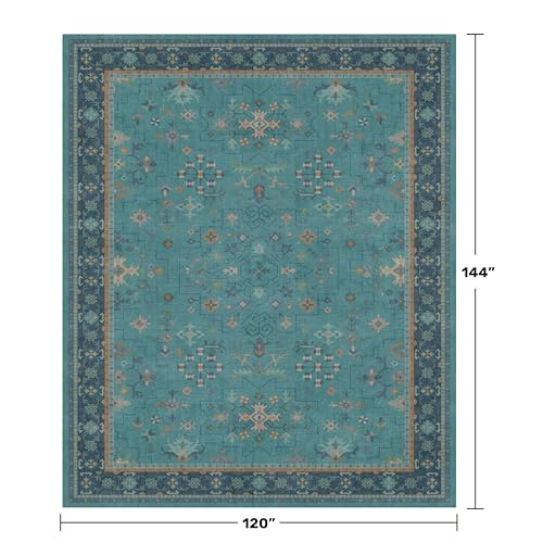 Washable 10x12 Large Teal Teal Boho Living Room Rug (10' x 12' (Rectangular) / Emerald Teal)