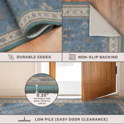 Boho 7x10 Accent Area Rugs for Living Room (7' x 10' (Rectangular) / Dusty Blue)