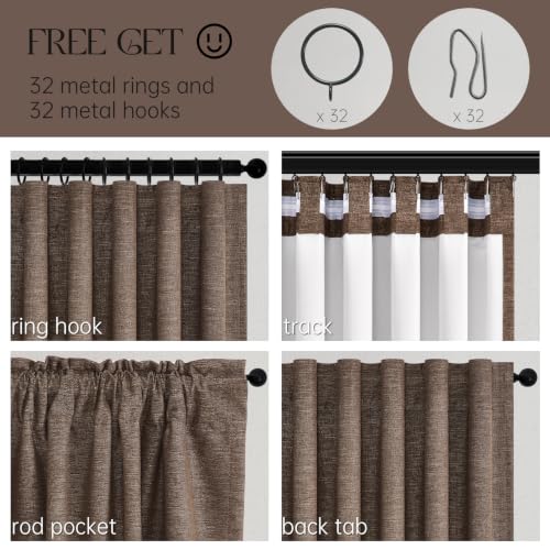 102 Inch Length Linen Blackout Bedroom Curtains Dark Brown Back Tab Pleat Curtains for Living Room 100% Black Out Drapes Thermal Insulated Floor Ceiling Boho Farmhouse Window Drapes 2 Panels Taupe (Dark Brown / 52"W x 102"L (Pack of 2))