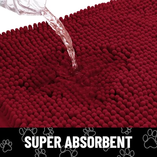 Dog Door Mat for Muddy Paws (24"X16" / Red and White)