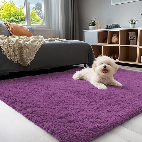 3x5 Machine Washable Small Bedside Rug (3x5 Ft / Dark Purple)