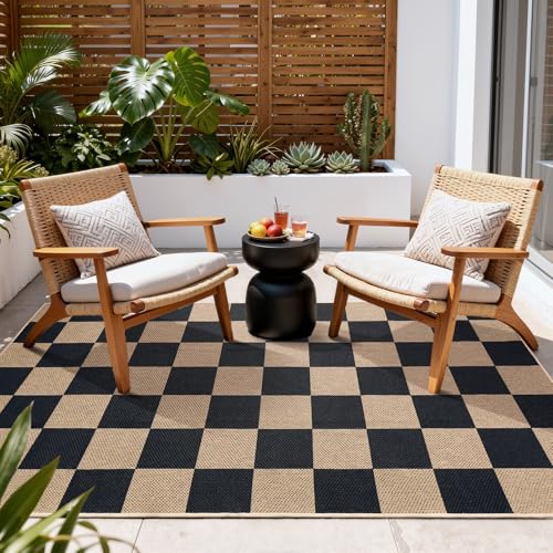 3x5 Outdoor Rugs Checkered Easy Jute for Porch Patio Entryway Rug (3' x 5' (Rectangular) / Black/Checkerboard -1)