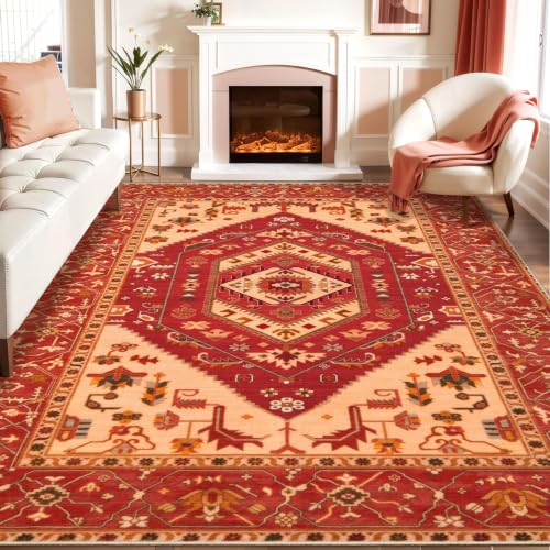 8x10 Washable Non Slip Boho Area Rug for Living Room (Red/Multi / 8' x 10' (Rectangular))