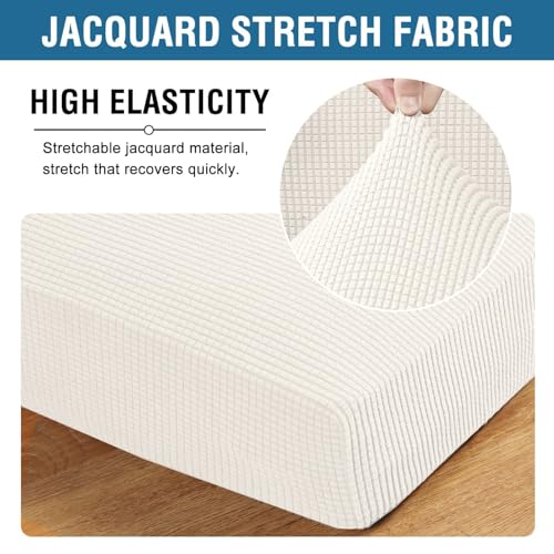 Super Stretch Individual Seat Cushion Covers Armchair Sofa Covers Couch Cushion Covers Slipcover Sets Thick Jacquard Textured Twill Fabric (Porcelain White / 1 Cushion Chair)