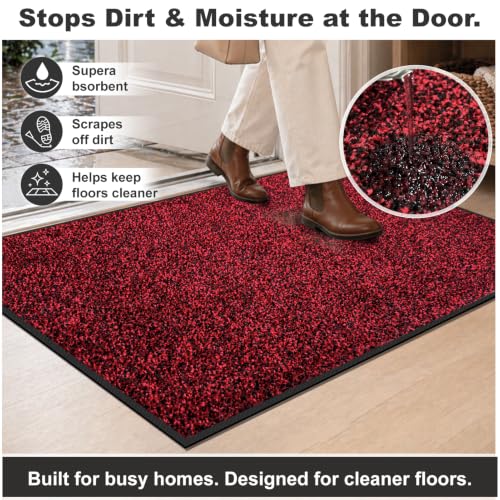 Super Absorbent Front Door Mat (Red / 3' x 4' (Rectangular))