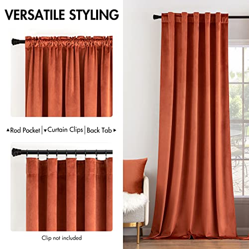 Velvet Curtains 52x96 inches 2 Panels Burnt Orange Blackout Curtains (Burnt Orange / 52"W x 96"L (Pack of 2))