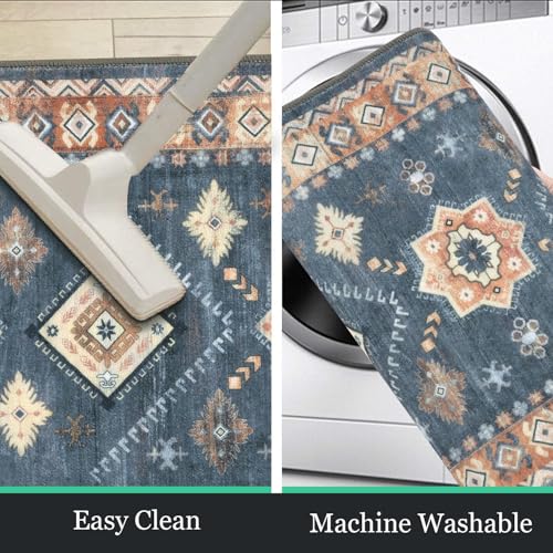 HEBE Boho Kitchen Rugs Set of 3 (Blue/Coffee / 20"x32"+20"x48"+30"x50")