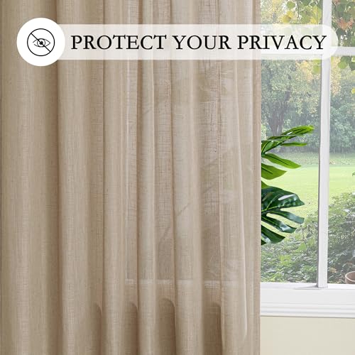 Taupe Sheer Curtains 63 inch Length Semi Sheer Curtains for Bedroom Light Filtering Short Window Treatment Privacy Protect Boho Farmhouse Soft Drapes Set (50"W x 63"L (Pack of 2) / Taupe-new)