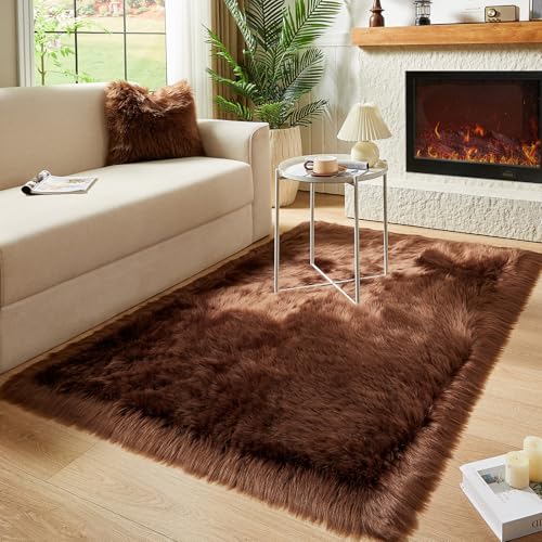 Faux Fur Sheepskin Rug for Living Room (4' x 6' (Rectangular) / Coffee)