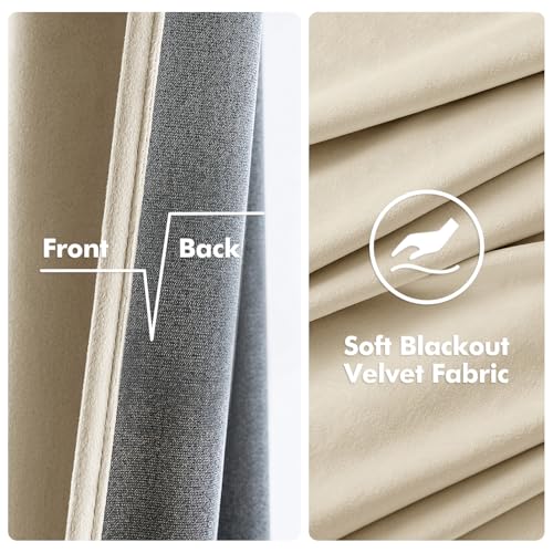 Velvet Curtains Beige 52 x 90 Inch Length Set of 2 (Beige / 52"W x 90"L (Pack of 2))
