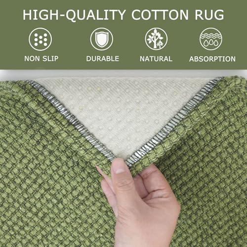 Extra Long Runners for Hallways 3x20 ft Washable Kitchen Runner Non Slip Rubber Backed Hallway Rug Cotton Entryway Runner Rug Floor Carpet for Indoor Hall (Olive Green/Earthy Green / 3' x 20' (Runner))
