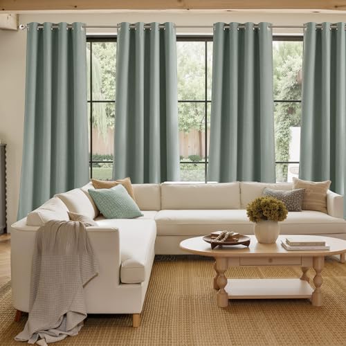 Faux Linen Sage Green Blackout Curtains 84 inches Long for Living (Linen Sage Green / 52"W x 84"L (Pack of 2))