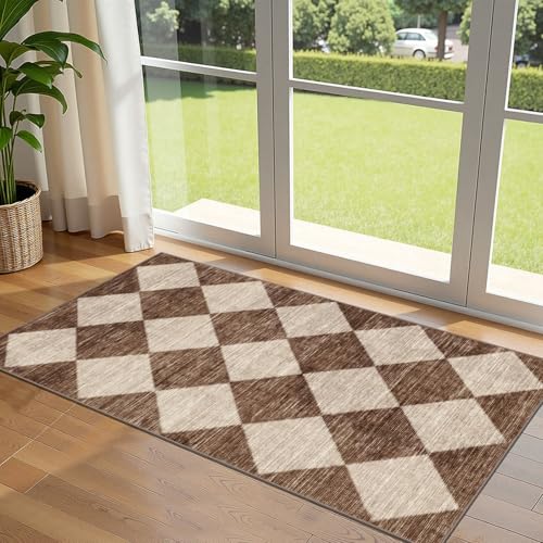 Front Door Mat Indoor Entrance (Diamond - Brown Beige / 2' x 4'3" (Rectangular))