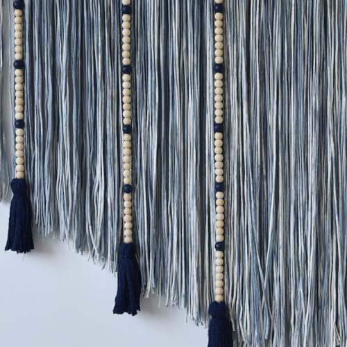 Macrame Wall Hanging Blue Dip Dye Bead Boho Home Decor 57"x43" (Blue)