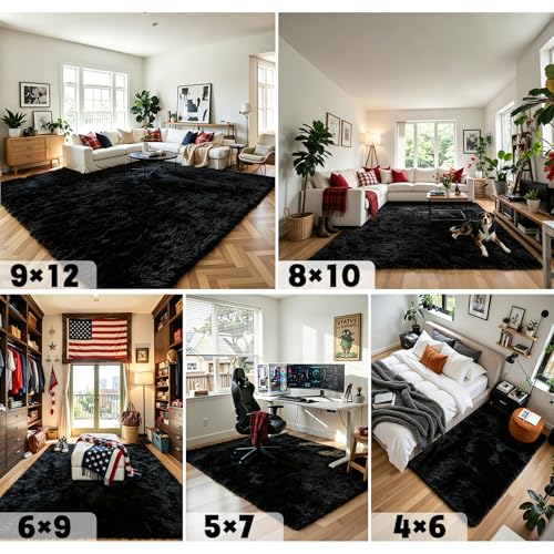 4x6 Area Rugs for Bedroom (Black / 4' x 6' (Rectangular))