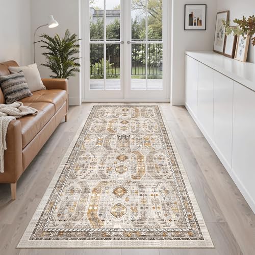 Washable Runner Rug 3x6 Runners for Hallways Non Slip (Brown/Gold / 3' x 6' (Runner))