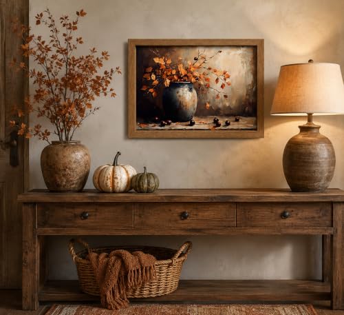 Framed Vintage Autumn Leaf Vase Wall Art (Berry / 24"L x 16"W)