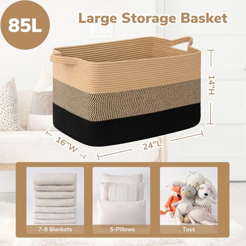 85L Large Woven Blanket Basket (Black Jute / X-Large(23.6"L x 15.7"W x 13.8"H))
