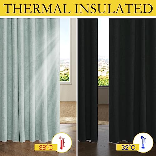 100% Absolutely Blackout Linen Curtains with Thermal Insulated Liner (52"W x 102"L (Pack of 2) / Seafoam Green)
