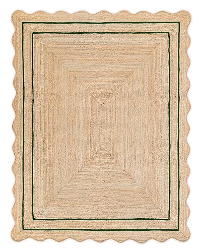 Naturally Textured Jute Scalloped Rug (Green / 5'x7' (Rectangular))