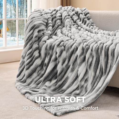 Ribbed Fleece Throw Blanket for Couch (Tie-dye Grey / Throw(50"x60"))