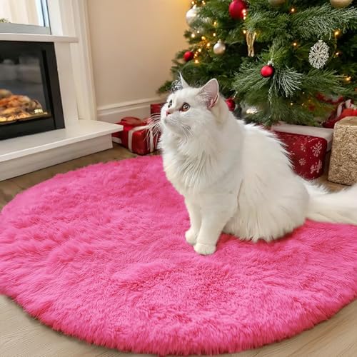 Hot Pink Round Rugs for Bedroom (3 Ft Round / Hot Pink)