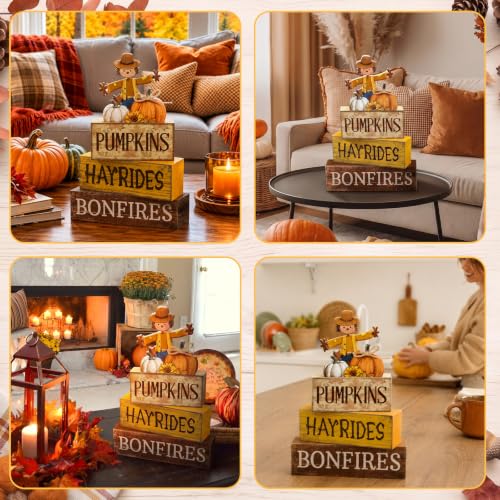 4 Pcs Fall Scarecrow Table Decoration for Home Wooden Stack Decor (Scarecrow)