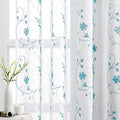 White and Blue Embroidered Floral Sheer Curtains 96 Inches Long 2 Panels Flower Pattern Semi Sheer Window Curtains for Bedroom Living Room (52"W x 96"L (Pack of 2) / White & Blue)
