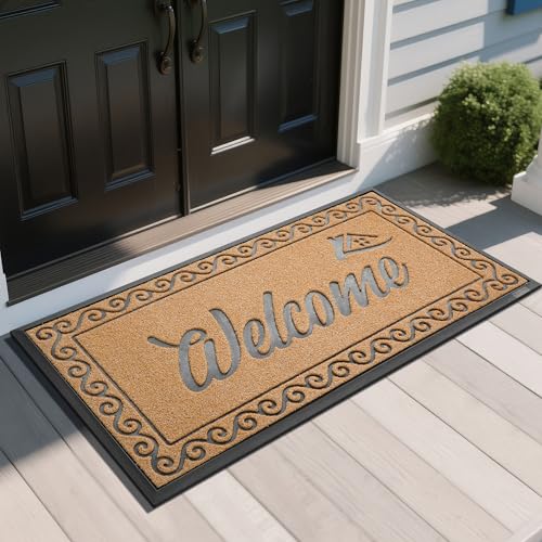 Welcome Mat Heavy Duty Sturdy Door Mats for Home Entrance Outdoor Indoor (Yellow / 47x24 Inch)