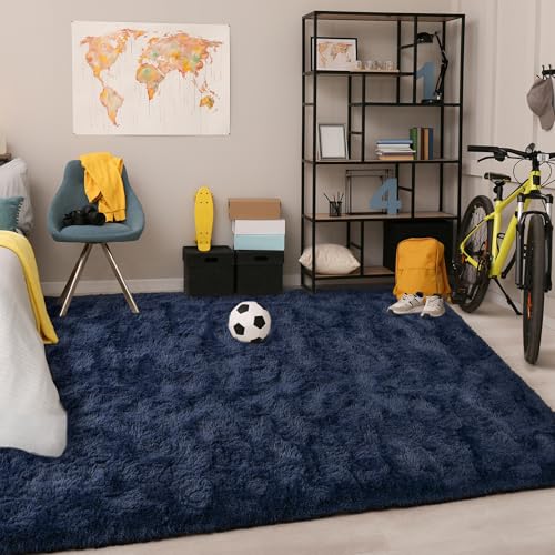 Soft Area Rug for Bedroom Living Room Plush Fluffy Rug 4x6 (Navy Blue / 4' x 6' (Rectangular))