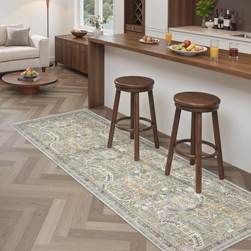 Washable Runner Rug 2x6 Runners for Hallways Non Slip (Green/Gold / 2' x 6' (Runner))