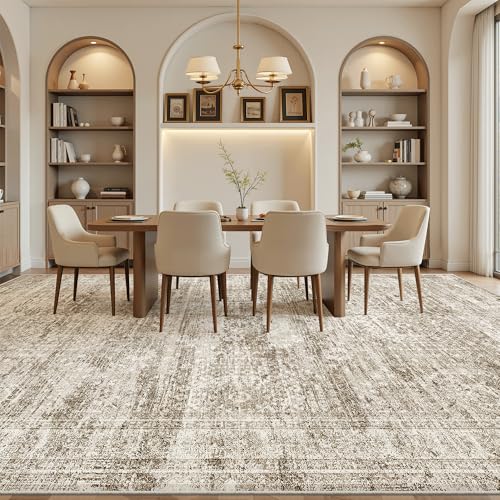 12x15 Washable Area Rugs Soft Living Room Rug Abstract Brown (Brown / 12' x 15' (Rectangular))