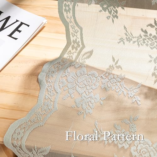Sage Green Lace Curtains 54 Inch Length Vintage Short Curtains (Sage Green / 50"W x 54"L (Pack of 2))