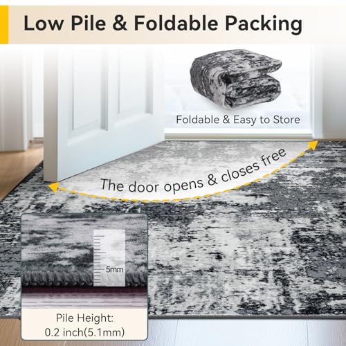 Washable Square 10' x10' Area Rug for Living Room Black White (Black/Navy Blue/Gray / 10' x 10' (Square))