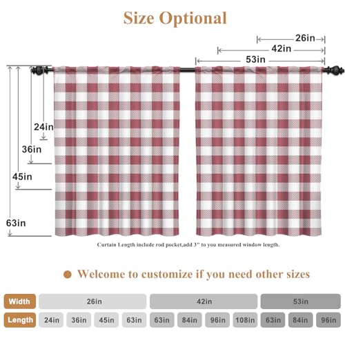 53 x 84 Inch Linen Buffalo Plaid Check Curtains Blackout Room Darkening Thermal Insulated Pink Buffalo Checkered Window Drapes Farmhouse Bedroom Living Room Rod Pocket Tab Curtain 2 Panels (Pink / 53"W x 84"L (Pack of 2))