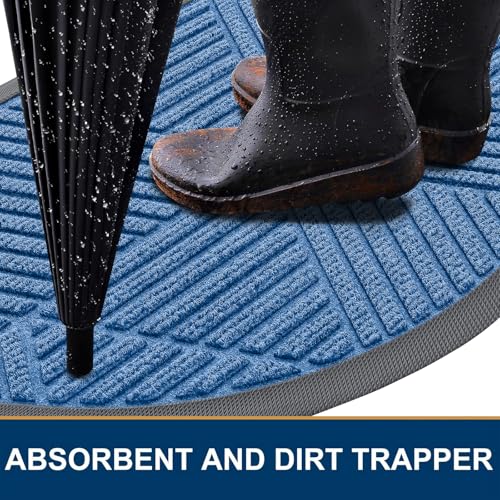 Half Circle Front Door Mat Outside Entrance (Blue / 29.5" X 17")