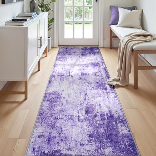 Washable Runner 2'x8' Abstract Area Rug for Hallway Purple (Purple/Gray/Pink/White / 2' x 8' (Runner))