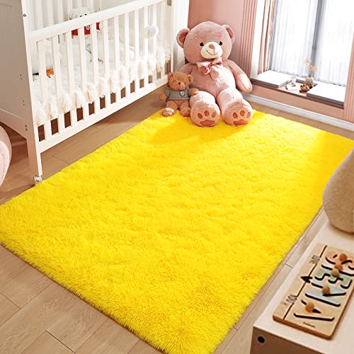 Area Rugs Fluffy Living Room Carpets for Kids Bedroom 4x5.3 (Yellow / 4' x 5.3' (Rectangular))