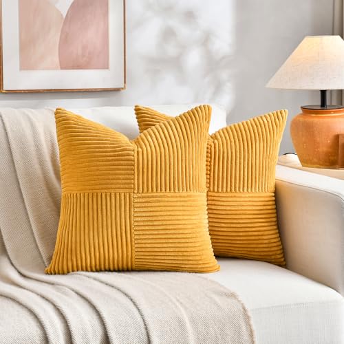 2 Packs Sunflower Yellow Spring Decorative Throw Pillow Covers 18x18 Inch for Living Room Couch Bed Sofa (Gold Yellow / 18" x 18" (Pack of 2))
