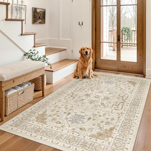 Area Rug 3x5 Washable Vintage Entry Rugs for Bedroom (Beige/Blue / 3' x 5' (Rectangular))