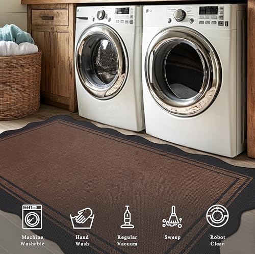 8x10 Scalloped Rug Easy Jute Washable Outdoor Rug for Living Room (8'*10'(Rectangular) / Black Brown)