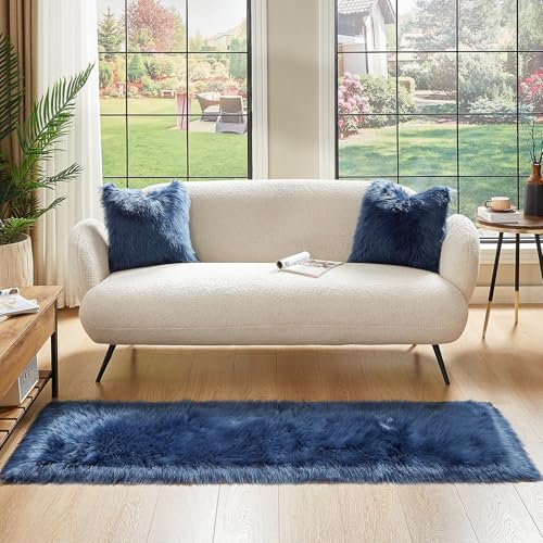 Faux Fur Rug Dark Blue Ultra Soft Fluffy Shag Sheepskin Rug (2' x 6' (Rectangular) / Dark Blue)