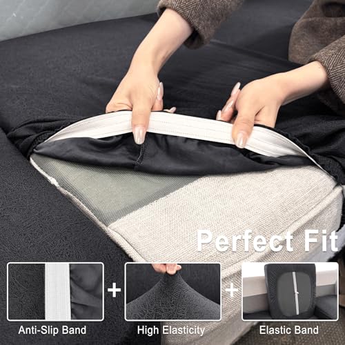 Leather Look Couch Cushion Covers Sofa Seat Slipcovers Sets Couches Furniture Protector for Sectional Armchair Loveseat Pets Kids Stretch Spandex Fabric (3 Cushion Sofa / 05 Dark Grey)