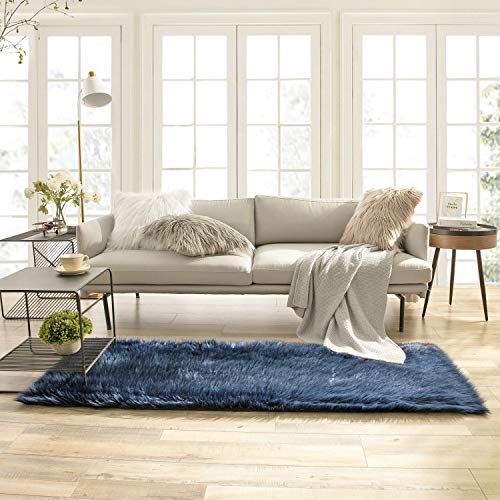 Ashler Faux Fur Rug (6' x 2'2" (Rectangular) / C-navy Blue)