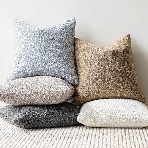 Decorative Textured Boucle Throw Pillow Covers 24x24 Inch (24" x 24" (Pack of 2) / Camel)
