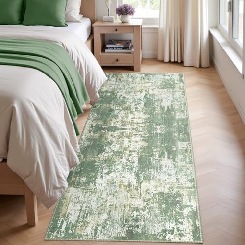 Washable Runner 2'x6' Abstract Area Rug for Hallway Light Green (Green/Gray/Yellow / 2' x 6' (Runner))