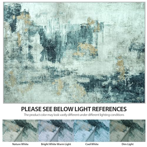 10x14 Area Rugs for Living Room Washable Dining Room Teal Grey Gold (Teal Grey/Gold / 10' x 14' (Rectangular))