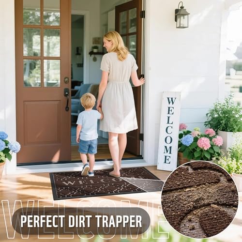 Welcome Mat Outdoor Indoor (60x36 Inch / Brown)