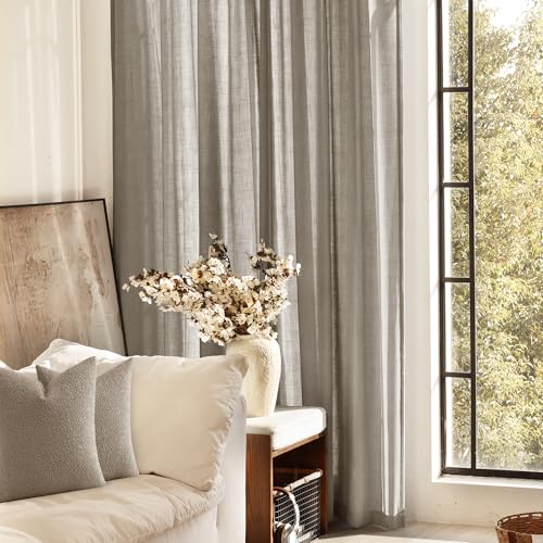 Taupe Linen Curtains 90 inches Long for Living Room Back Tab Rustic Farmhouse Semi Sheer Light Filtering Window Curtain Dining Room Soft Thick Flax Linen Textured Drapes Burlywood Birch Dark Brown (Taupe / 52"W x 90"L (Pack of 2))